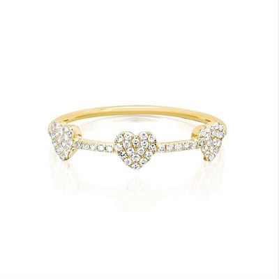 18K Altın 925 Sterling Gümüş Üç Mikro Pave Kalp Yüzüğü Kadınlar ve Şık