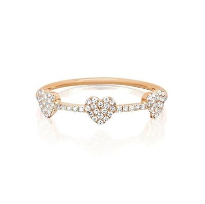 18K Altın 925 Sterling Gümüş Üç Mikro Pave Kalp Yüzüğü Kadınlar ve Şık