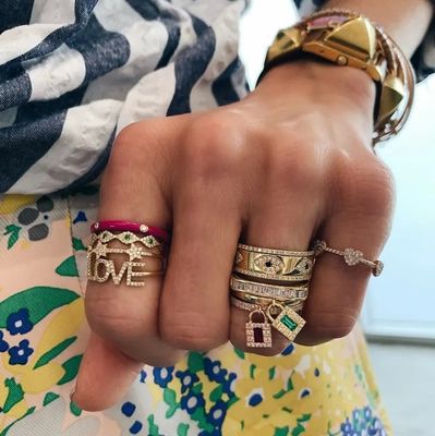 18K Altın 925 Sterling Gümüş Üç Mikro Pave Kalp Yüzüğü Kadınlar ve Şık
