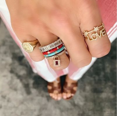 18K Altın Kaplama Gümüş CZ Yıldız Açıklama Yüzükleri Kadınlar için Mikro Pave Setting Sertifikalı