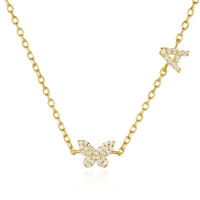 Kolye Mini 18K Altın Beyaz Mikron Pave CZ Kelebek 925 Sterling Gümüş Kolye