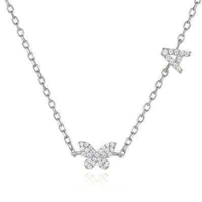 Kolye Mini 18K Altın Beyaz Mikron Pave CZ Kelebek 925 Sterling Gümüş Kolye