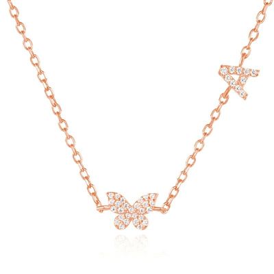 Kolye Mini 18K Altın Beyaz Mikron Pave CZ Kelebek 925 Sterling Gümüş Kolye