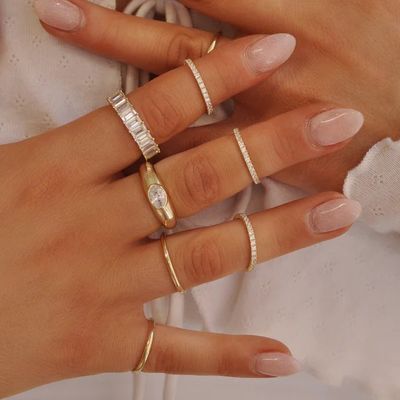 18K Altın Kaplamalı 2mm Yığın İnce Paslanmaz Çelik Halka Setleri