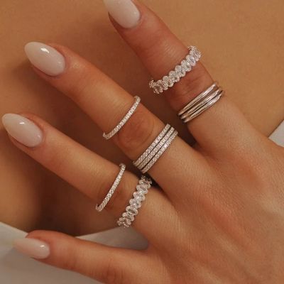 18K Altın Dökme Düğün Sonsuzluk Çetesi Yüzük Kadınlar için 925 Sterling Gümüş