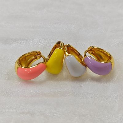 İnce Takı Kalın Dome Emaye Huggie 925 Gümüş Küpe