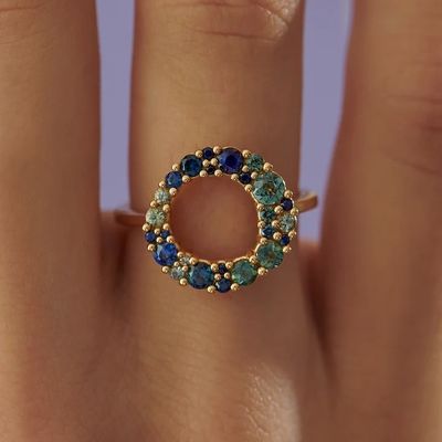 18K Altın Bülbül Çok Renkli Safir Kübik Zirkon 925 Sterling Gümüş Kadın Yüzüğü