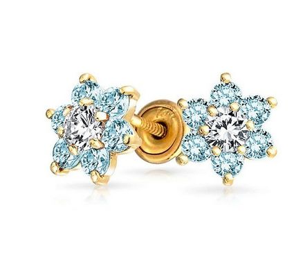 Çiçek Ametist CZ Doğum Taşı Bebek Kızlar 925 Sterling Gümüş Vuruş Geri Stud Küpeler
