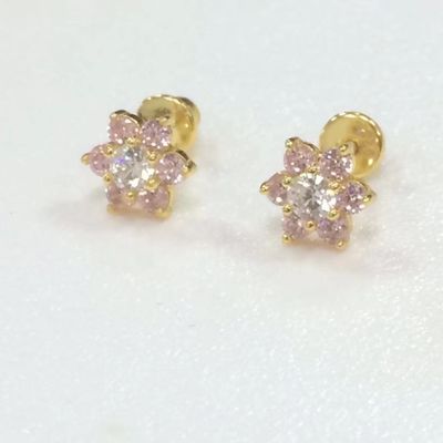 Çiçek Ametist CZ Doğum Taşı Bebek Kızlar 925 Sterling Gümüş Vuruş Geri Stud Küpeler
