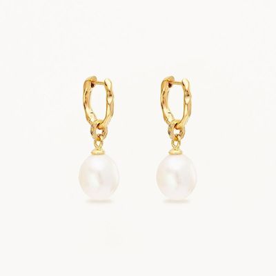 925 Gümüş Huggie Pearl Drop Küpeler ZIRKON Pearl Drop ile Huggie Küpeler