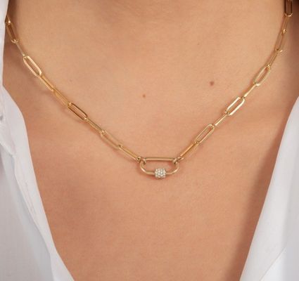 18K Altın Kaplama Büyük Kağıt Klip 925 Sterling Gümüş Oval Zincir Kolye OEM ile