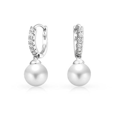 10MM İnci Kübik Zirkonya Dangle Kulaklık OEM CZ Dangle Drop Kulaklık