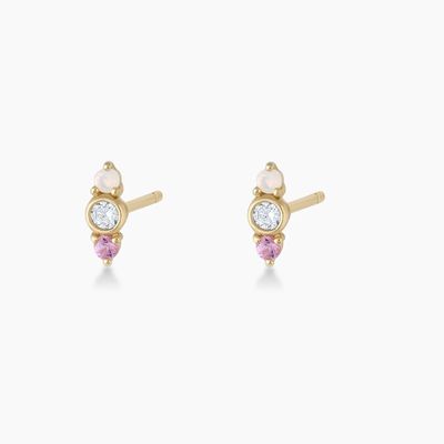 Beyaz Opal ve Pembe Sapphire CZ Stud Kulaklıkları Üç Taş Kübik Zirkonya Studs