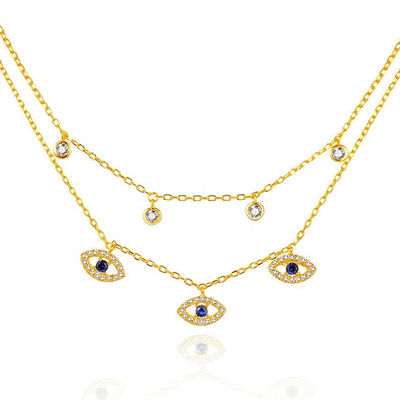 Çifte katman Evil Eye Bezel Set Elmas Kolye Kadınlar Bezel Set Kolye
