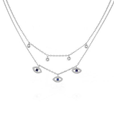 Çifte katman Evil Eye Bezel Set Elmas Kolye Kadınlar Bezel Set Kolye