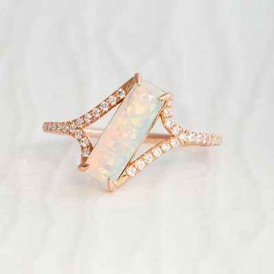 Baguette Cut Opal Snow Track Ring Boyutu 4 Boyutu 10 925 Sterling Gümüş Yüzük