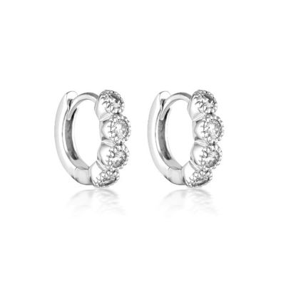 925 Sterling Silver Bezel Setting Cubic Zirconia Huggies Kadın Küpeler