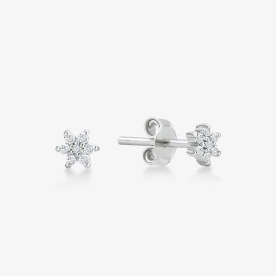 925 Sterling Gümüş El Yapımı 18K Altın Kaplama Sadece Beyaz CZ Çiçek Manyetik Küpesi