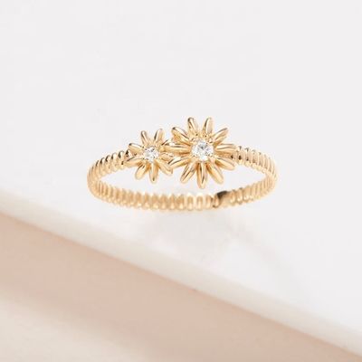 Moda Altın 925 Sterling Gümüş Daisy CZ Yüzük Kadın Elegansı Aksesuar