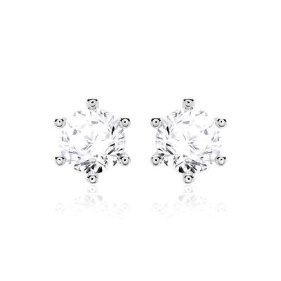 Altı Pençesi Beyaz CZ Stud küpe 925 Sterling Gümüş 18K Kübik Zirconia Stud Küp