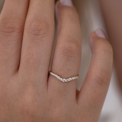 925 Sterling Gümüş Kavisli Elmas CZ Nişan Yüzüğü Yığın Düğün Halkası