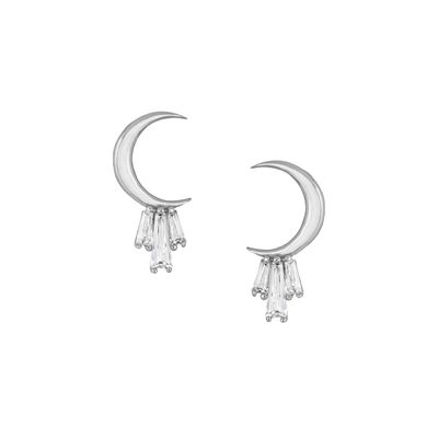 18K Altın 925 Sterling Gümüş Baguette Kadınlar için Ay Stud Kulaklıkları AAA CZ Taş