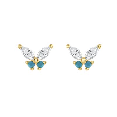 18K Altın Markize Kesim Turkuaz CZ 925 Sterling Gümüş Kelebek Stud Kulaklıkları Kadınlar için