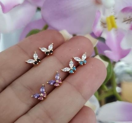 18K Altın Markize Kesim Turkuaz CZ 925 Sterling Gümüş Kelebek Stud Kulaklıkları Kadınlar için