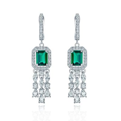 Gerçek Sterling Gümüş 925 Yeşil Baguette CZ Unisex Giymek İçin Elmas Uzun Halka Bilekleri
