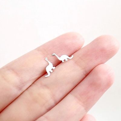 Çocuklar için Dinozor Altın Kaplama Köpek Küpesi 925 Sterling Gümüş Mini