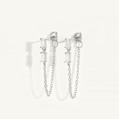 Satış Baguette Kübik Zirkon İpekli Stud Kulaklık Mücevher 925 Sterling Gümüş Kadınlar için
