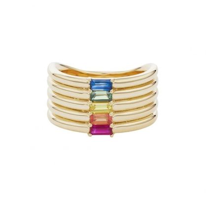 18K altın kaplamalı gökkuşağı bageti kesim CZ Multi Fashion 925 Sterling Gümüş Kadın yüzükleri