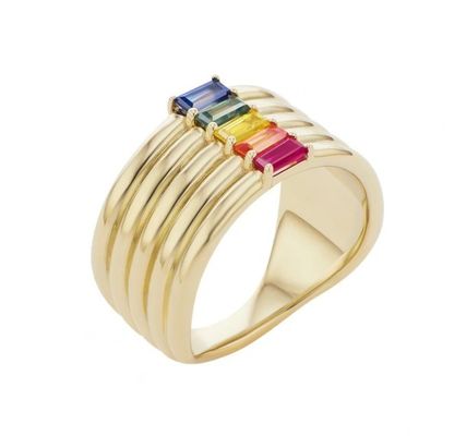 18K altın kaplamalı gökkuşağı bageti kesim CZ Multi Fashion 925 Sterling Gümüş Kadın yüzükleri