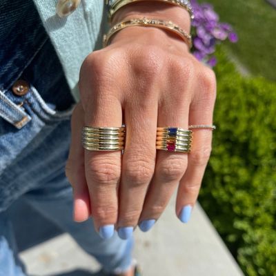 18K altın kaplamalı gökkuşağı bageti kesim CZ Multi Fashion 925 Sterling Gümüş Kadın yüzükleri