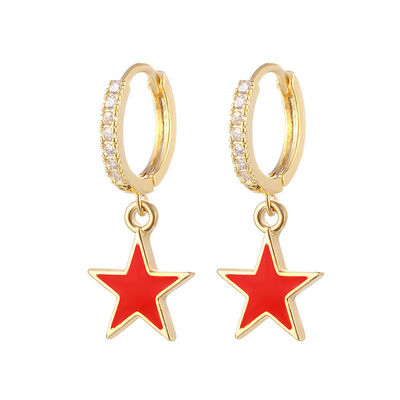 Renkli Enamel Yıldız Halkası Kulaklıkları Gerçek 925 Sterling Gümüş Kulaklıkları Rodyum Kaplama
