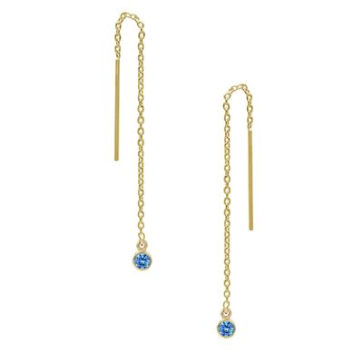 925 Sterling Gümüş Basit 18K Altın Kaplama Kadınlar Bezel Drop Zinciri İpeklik Küpesi