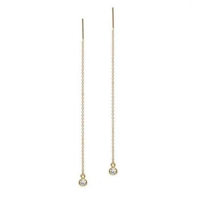 925 Sterling Gümüş Basit 18K Altın Kaplama Kadınlar Bezel Drop Zinciri İpeklik Küpesi