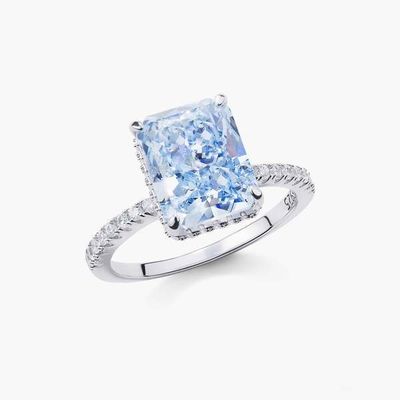 Gümüşlü Bagüette Mavi Elmas 5A Buz Kesme CZ Kadınlar için Nişan Yüzüğü 925 Sterling Gümüş