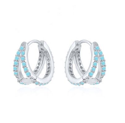 Kadınlar için Rodyum Kaplama Çift Turkuaz 925 Sterling Gümüş Kübik Zirkonya Kulaklık