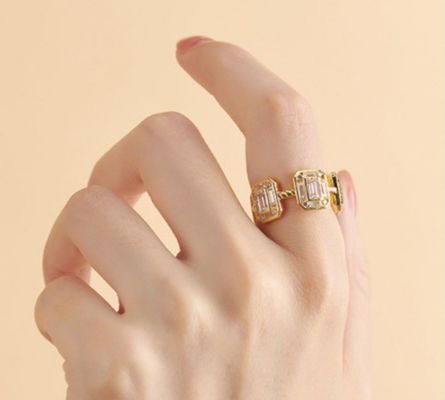Zümrüt Beyaz CZ Kadınlar Sonsuzluk Bandı Baguette 18K Altın 925 Sterling Gümüş Yüzükler