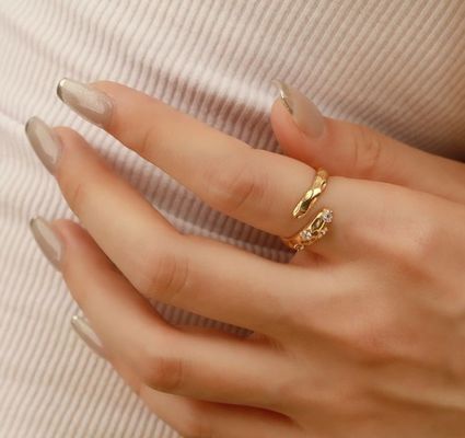 Boyutu 4-10 CZ Taş Yüzük 18K Altın Açık Yılan 925 Sterling Gümüş Hayvan Yüzükleri