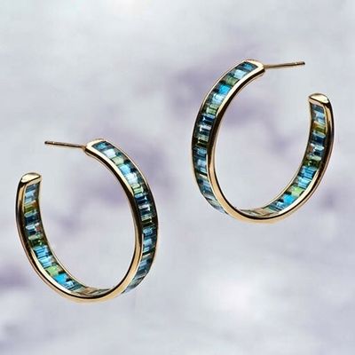 Mücevher Ana Malzeme Gümüş Baguette Mavi ve Yeşil Topaz Klasik Stil için Stud Halkaları