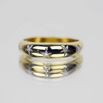 14k 18k Altın Chunky Star Set Elmas Band Yüzüğü Şık Giysiler için