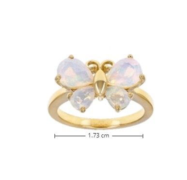 Güzel Mücevherler Çok Renkli Etiyopya Opal Kelebek Yüzüğü 18K Sarı Altın Sterling Gümüş Üzerinde