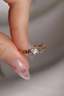 Katı altın melek isim yüzüğü kadınlar için el yapımı parlaklık 925 Sterling Gümüş Modern