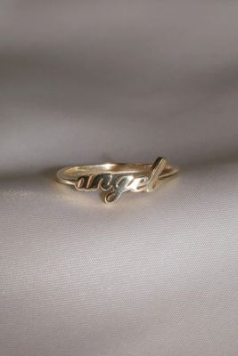 Katı altın melek isim yüzüğü kadınlar için el yapımı parlaklık 925 Sterling Gümüş Modern