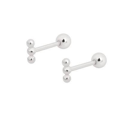 Mini Mermeleli Barbell Gümüş Çubuk Kulaklık Geri Döşeme 925 Sterling Gümüş