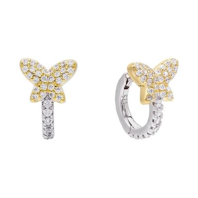 Mini Yaz Kelebeği Beyaz CZ Huggies 925 Sterling Gümüş Küpeler