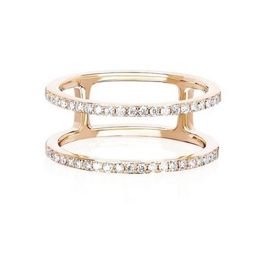 Beyaz CZ Çift Sıralı Yüklenebilir Yüzükler Altın 18K Plated Real 925 Sterling Gümüş Kristal Kübik Zirkon Mücevher