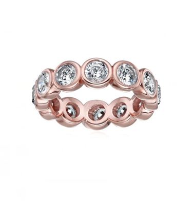 CLASSIC Ins 18K Altın kaplama bezel seti CZ Sonsuzluk Bandı 925 Sterling Gümüş Yüzükler